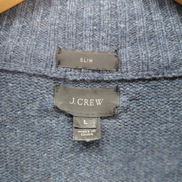 J Crew Sweater Men Large Blue Lambswool 1/4 Zip Knit Mock Neck Slim Fit Academia - Picture 6 of 11
